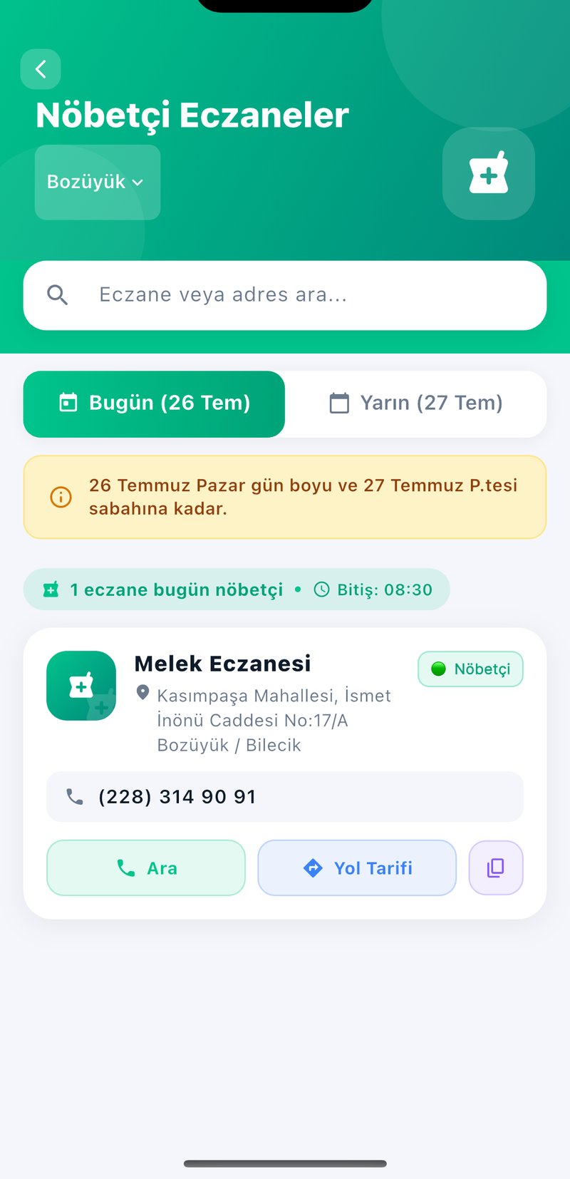 OnbirBuçuk Nöbetçi Eczaneler